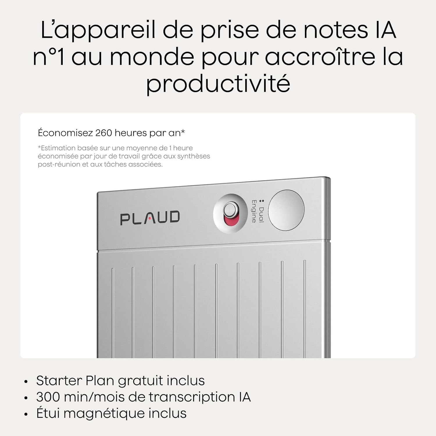 Detalle de Plaud Note Enregistreur Vocal IA avec Étui — Dictaphone Enregistreur Vocal Numérique avec Transcription, Résumé et 112 Langues