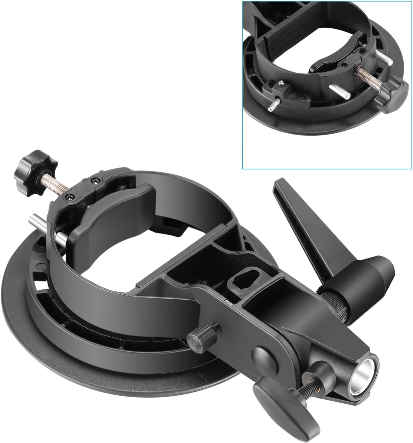 Detalle 2 de Neewer S-type Support de flash avec monture Bowens pour accessoires studio (boîte à lumière, bol de beauté, snoot, parapluie)