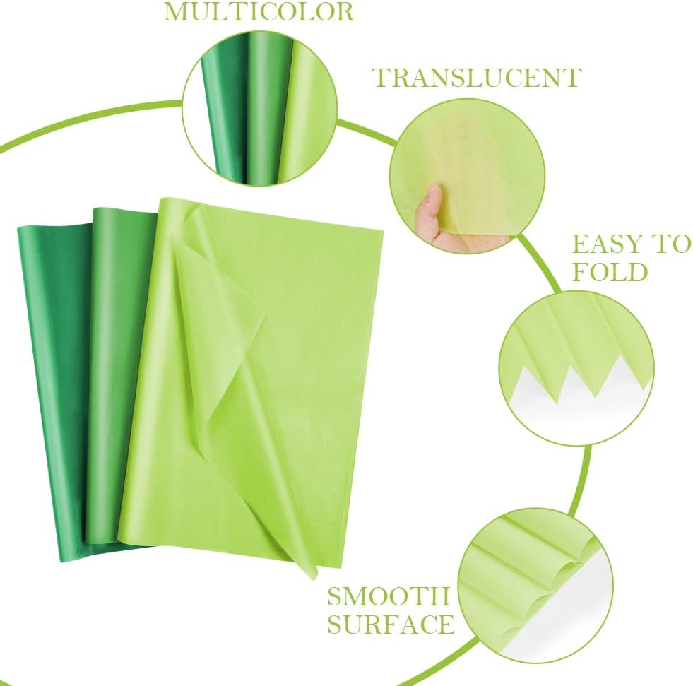 Detalle de OFFCUP Green Tissue Paper, 60 Sheets, 50 x 35 cm for Gift Wrapping
