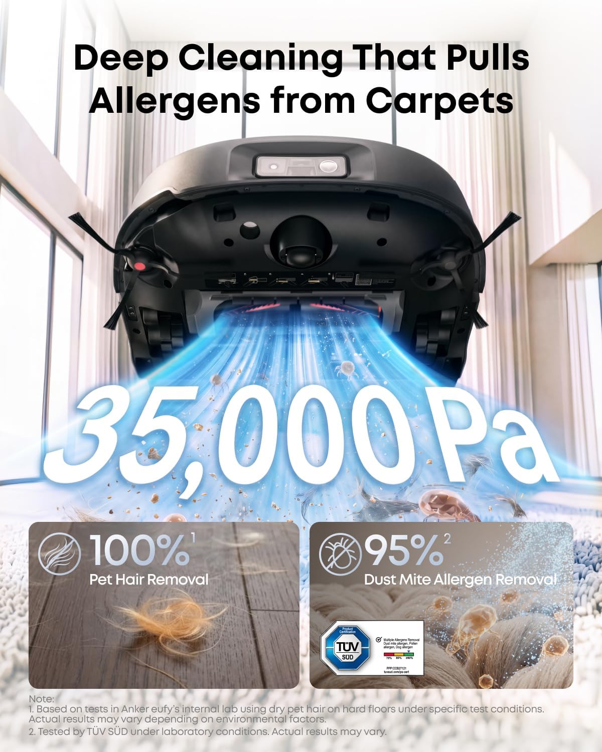 Detalle de eufy E35 T210M Robot Vacuum and Mop, 35,000 Pa Suction, HydroJet 2.0