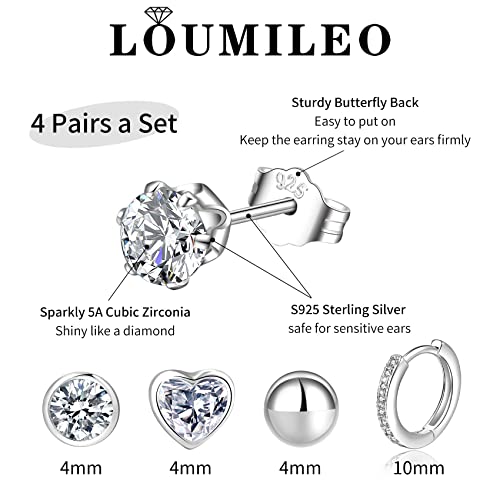 Thumbnail 1 de LOUMILEO Ohrstecker aus Silber 925, 4 Paar im Set (Stecker & Huggies) mit Cubic Zirkonia