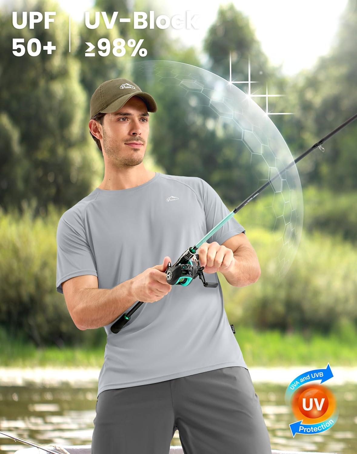 Thumbnail 3 de Pudolla Men's Rashguard: UPF 50+ Sun Protection, Quick-Dry Short Sleeve Shirts