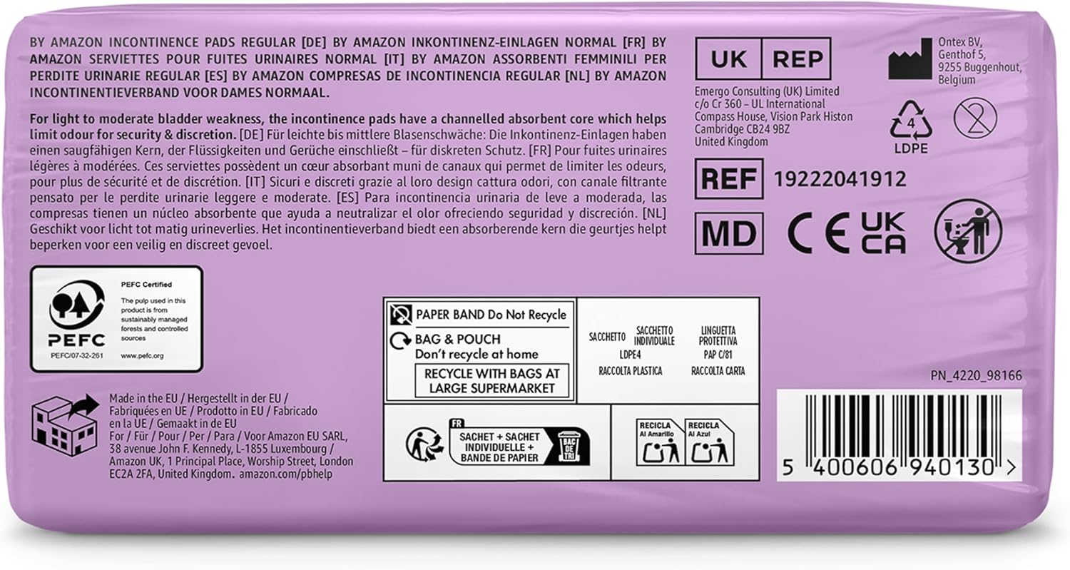 Detalle de By Amazon Incontinence Regular Pads – 72 Pads (6 Packs of 12)