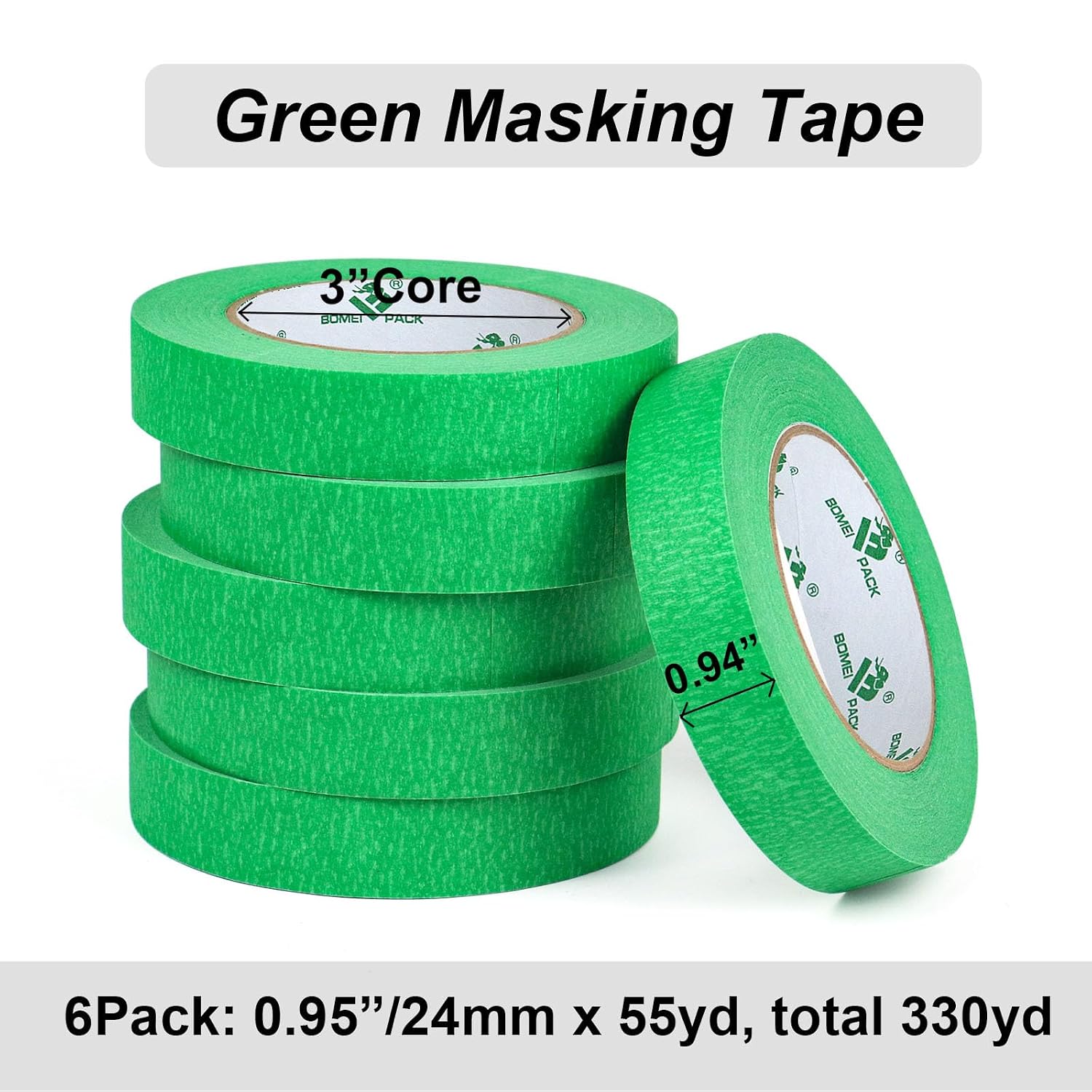Detalle de BOMEI PACK Green Masking Tape, 24mm x 55 yd, 6 Rolls
