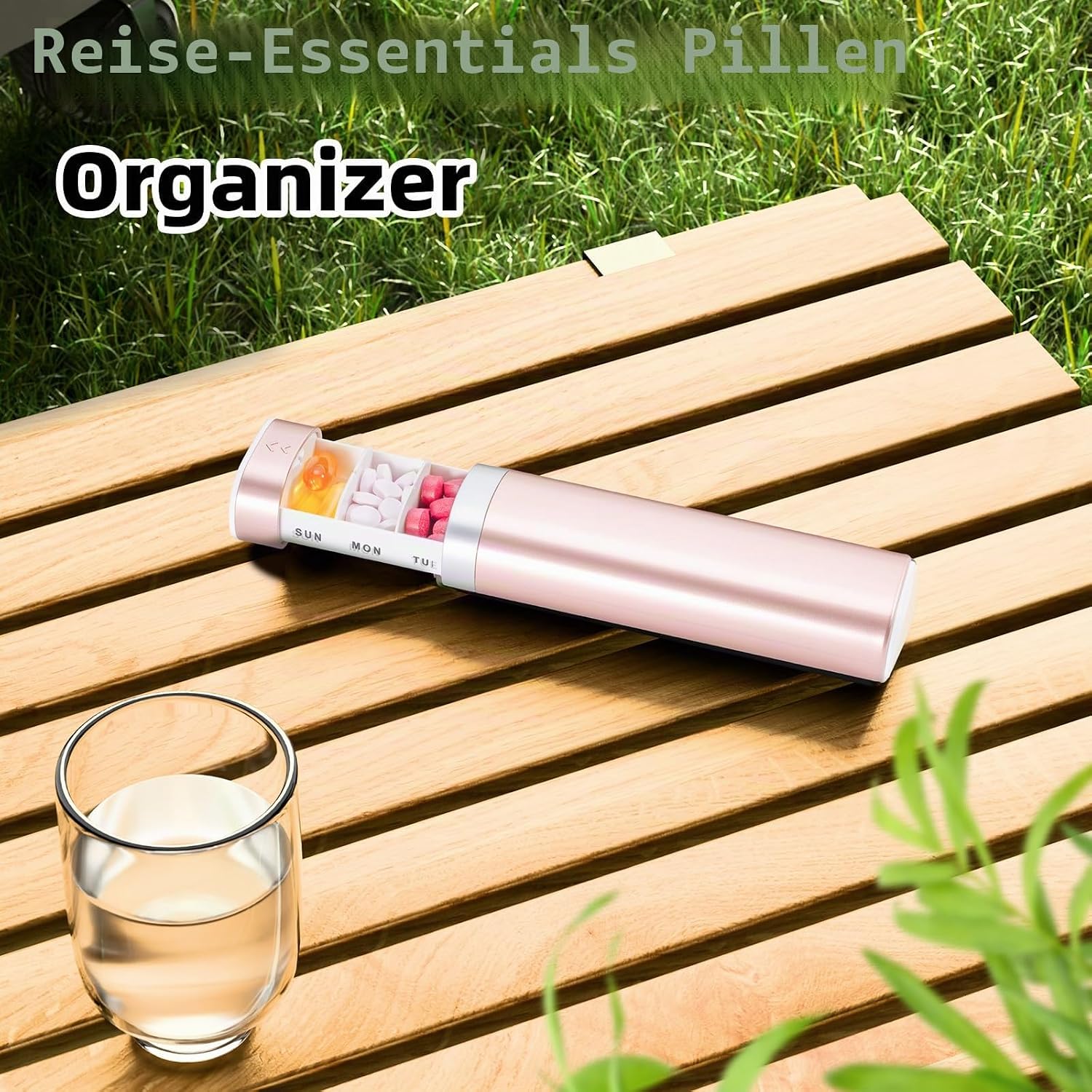 Detalle de Betife Tablettenbox 7 Tage – BPA-freie Wochen- und Reise-Pillendose (Rosa)