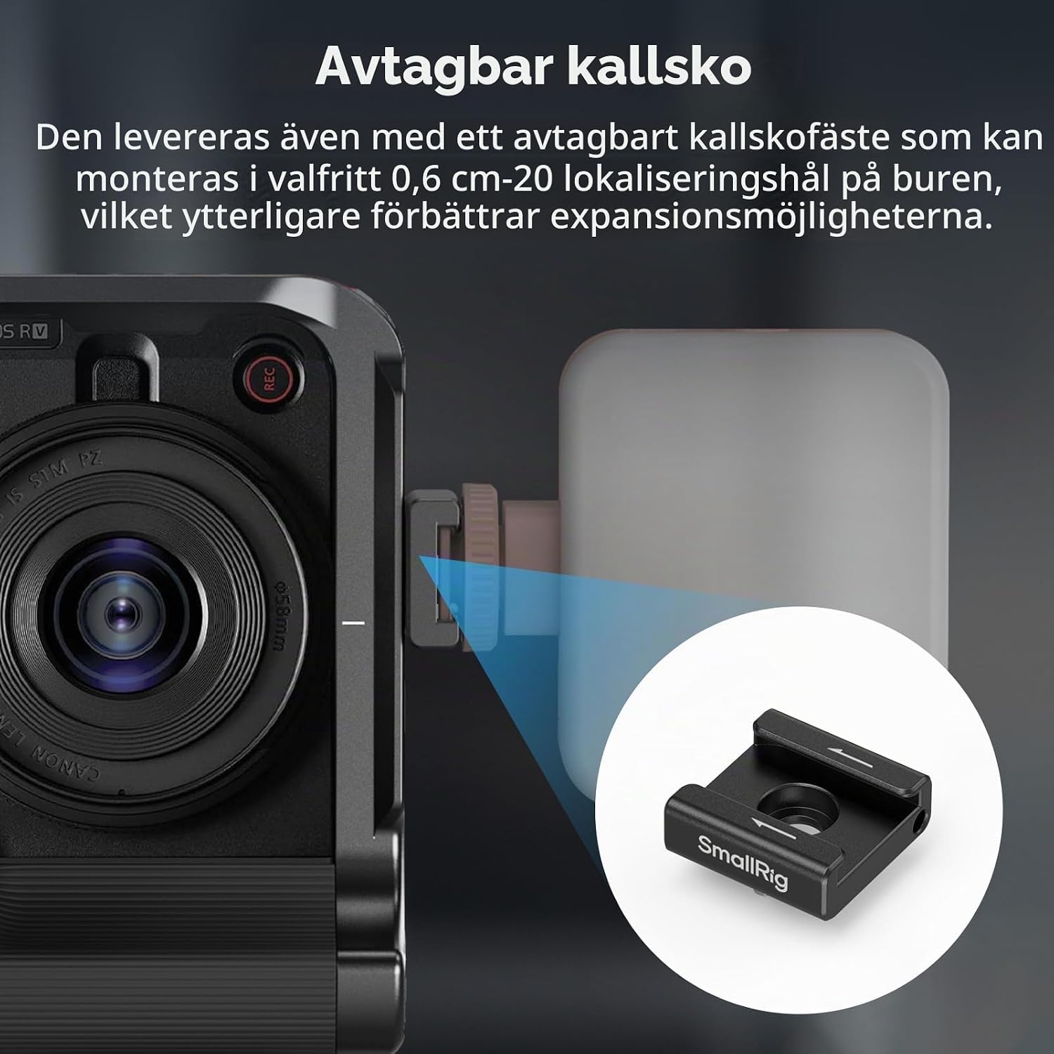 Detalle 1 de SMALLRIG 5427 kamerabur för Canon R50 V med silikonhandtag och Arca-platta