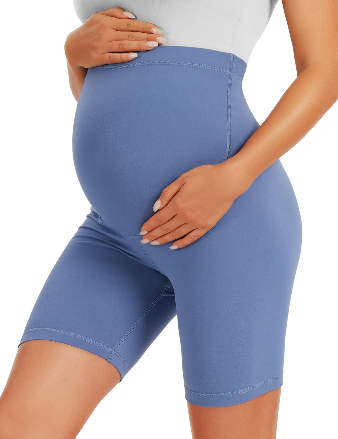 Detalle de VALANDY Creamlush Maternity Shorts Over The Belly – Pregnancy Biker Shorts (S-XL)