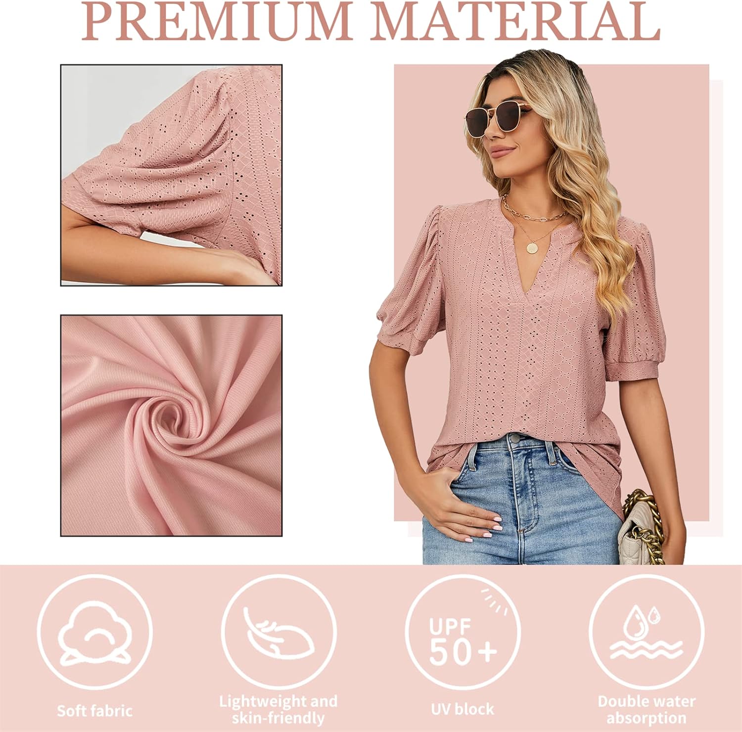 Thumbnail 3 de EDOTON Damen T-Shirt Kurzarm Bluse mit V-Ausschnitt – Lockeres Sommer-Top
