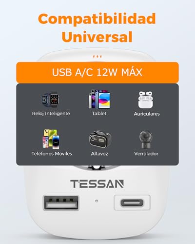 Thumbnail 5 de TESSAN Adaptador Enchufe Italiano con 1 USB C y 1 USB A (Tipo L)