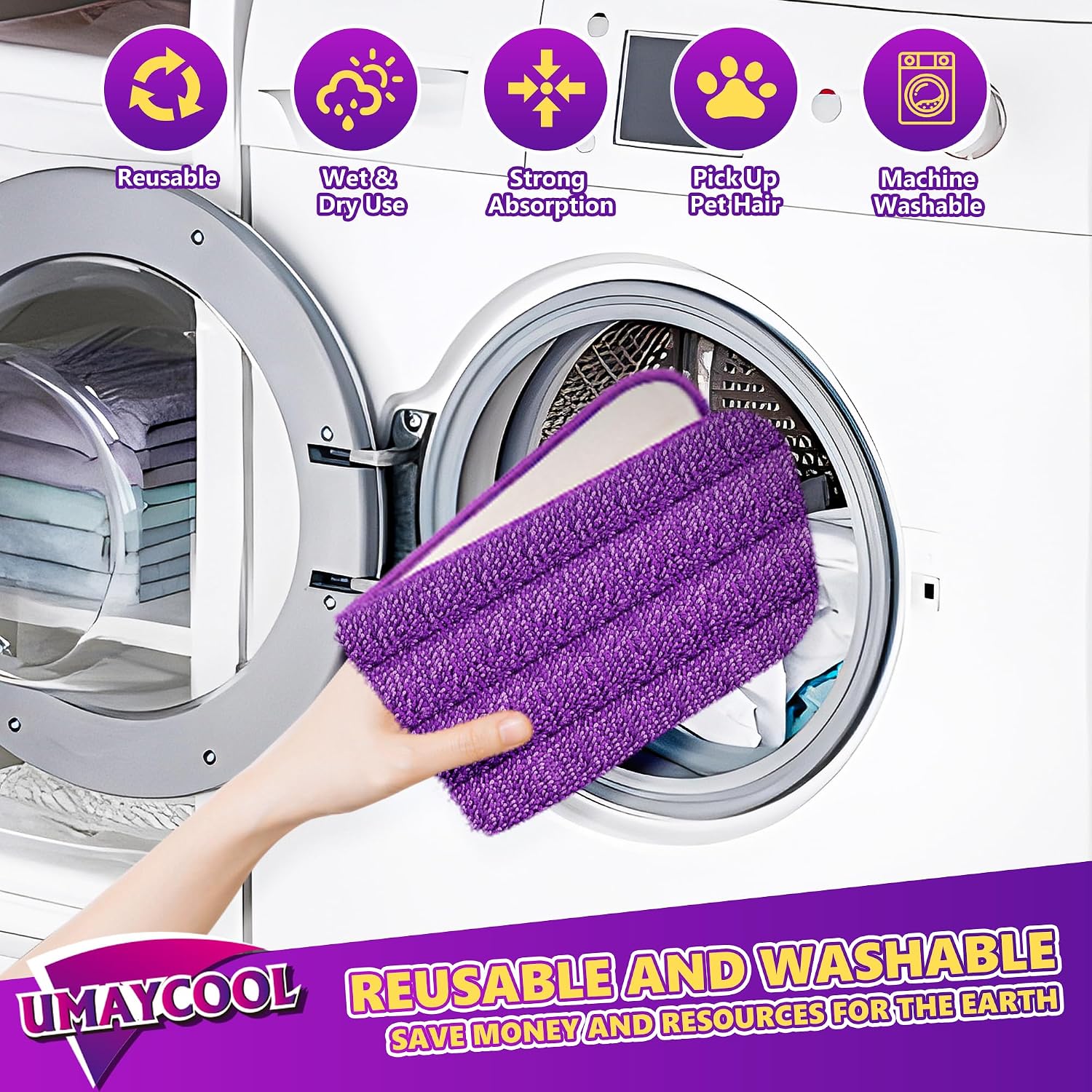 Detalle de UMAYCOOL XZB-001 Reusable Microfibre Mop Pads, 6-Pack, Machine Washable