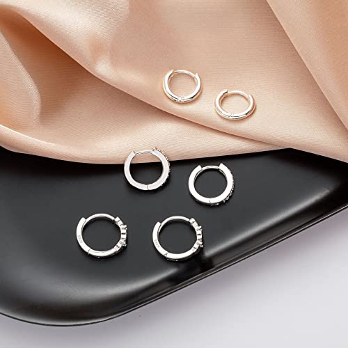 Detalle 2 de PABBEU 3 Pairs Sterling Silver Hoop Earrings Hypoallergenic Huggie Sleeper Earrings