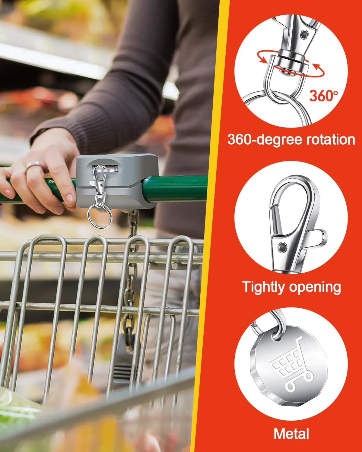 Thumbnail 4 de Caianwin Trolley Token Stainless Steel Trolley Coin – 12-Sided UK Pound Keyring (2 Pack) for Removable Trolleys