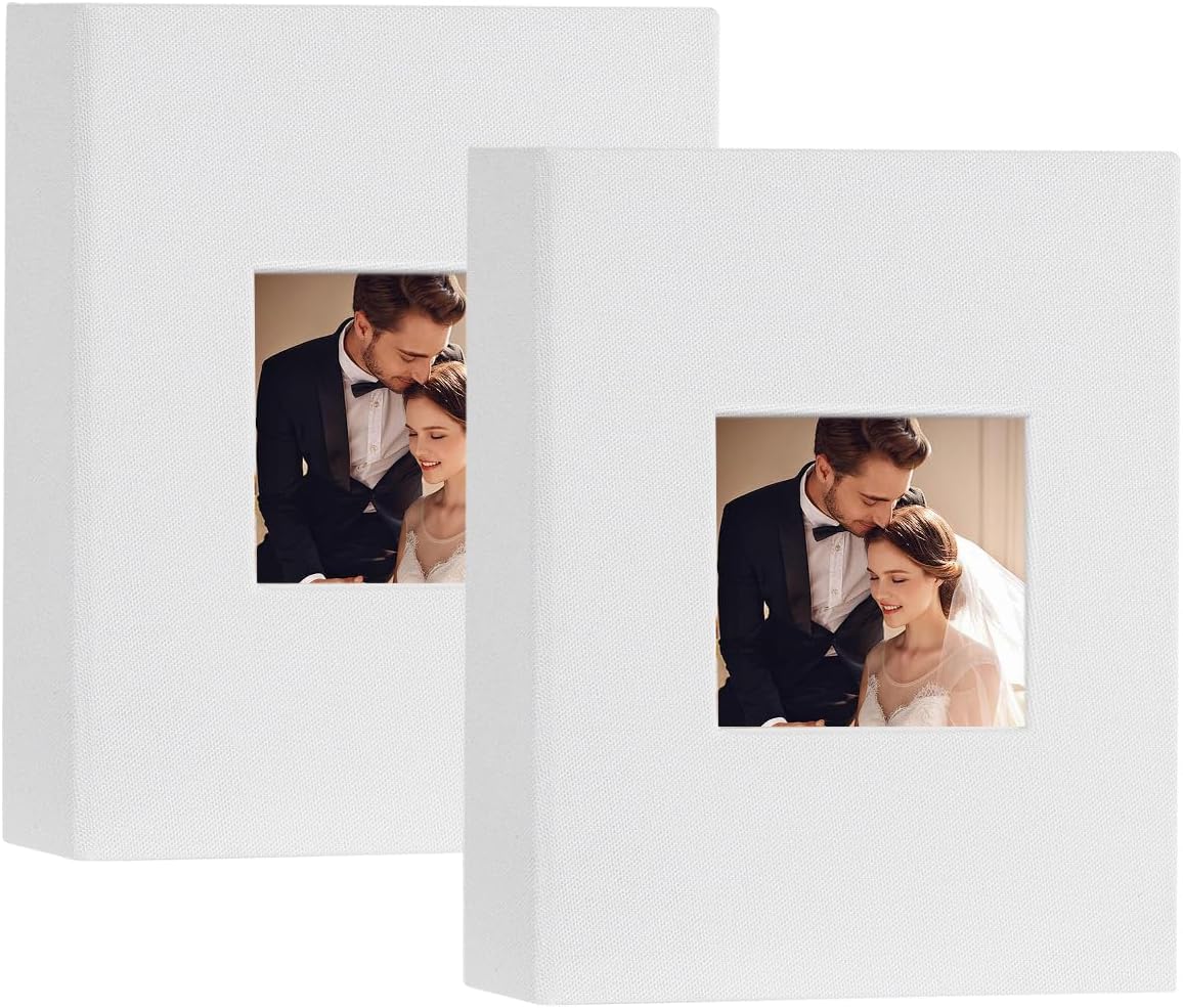 Miaikoe Small Photo Album 6x4in, 2 Packs (100 Pockets) Linen Top Loading 4x6 Album – White