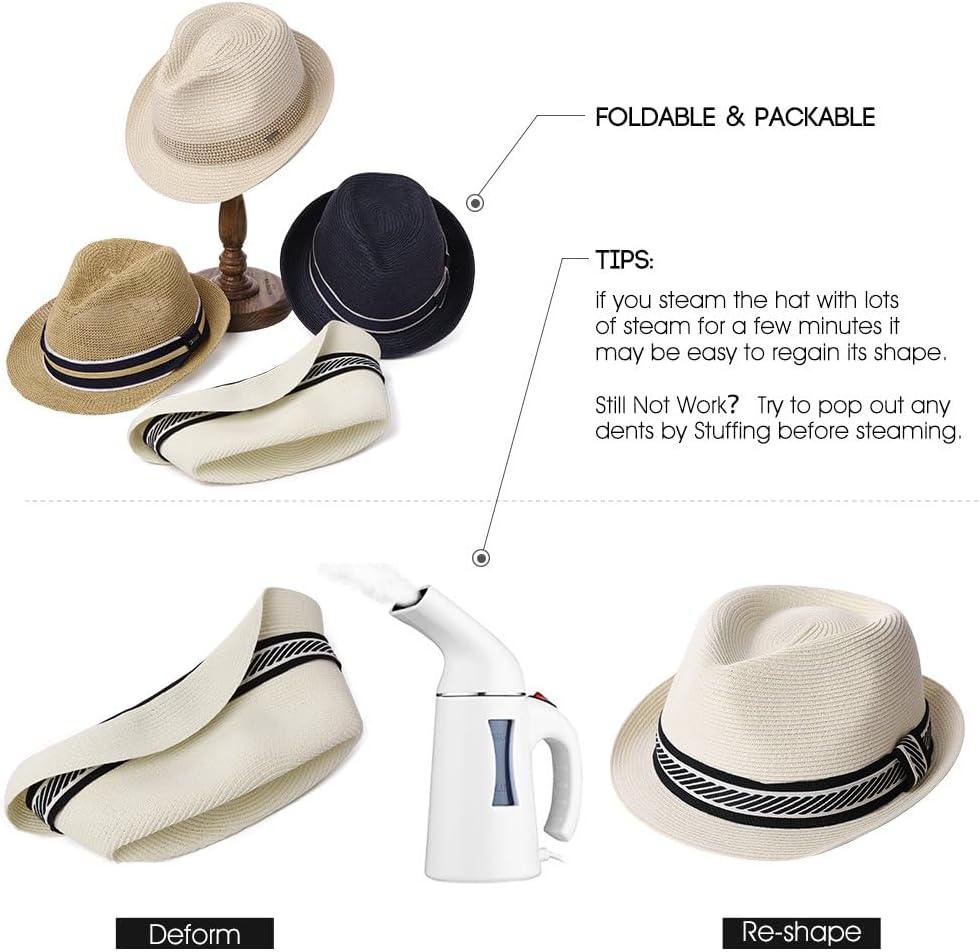 Thumbnail 4 de Comhats Oversize XL XXL Men’s Summer Straw Fedora Packable Sun Hat (57–64 cm)