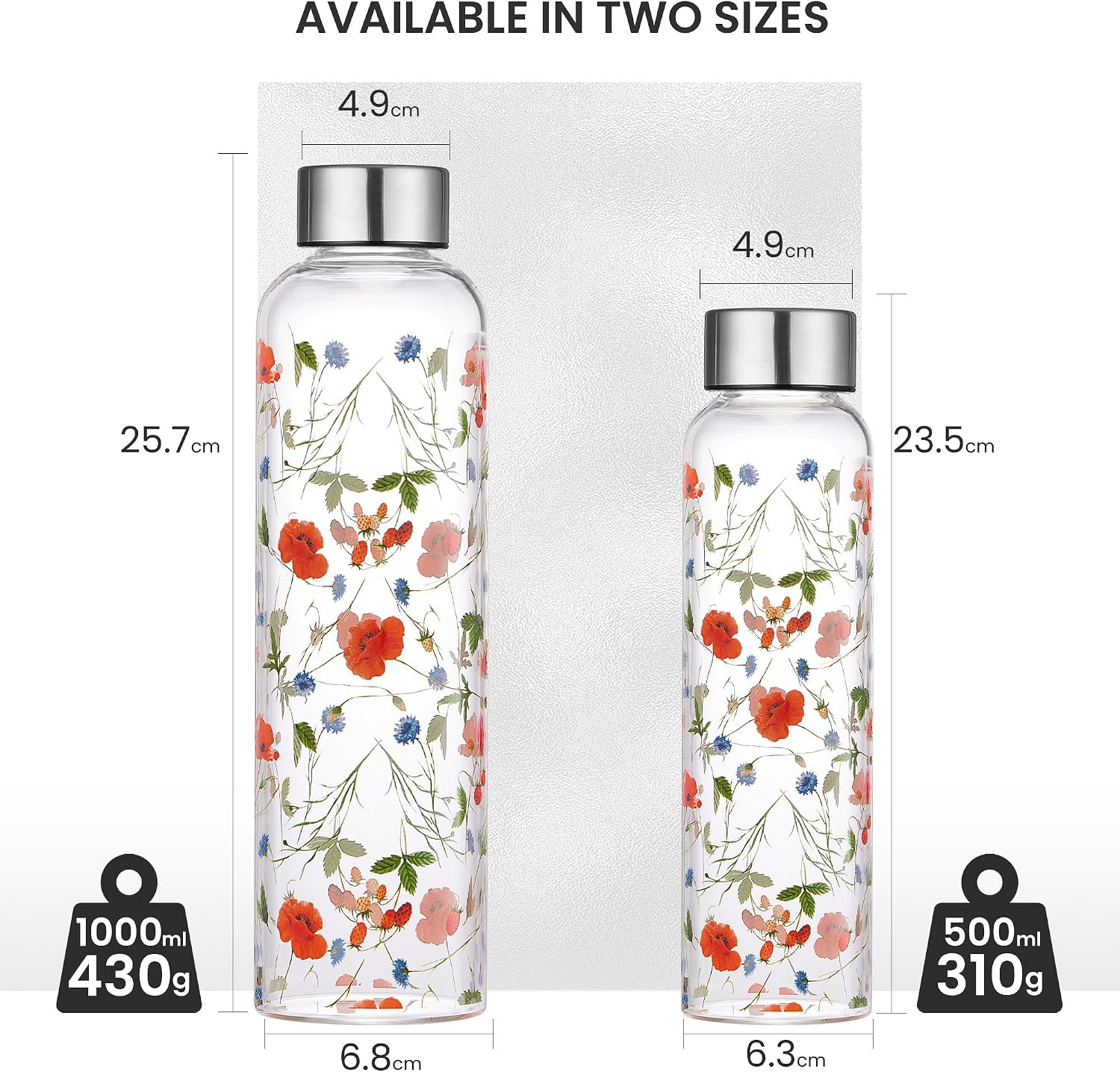 Detalle de Autsel Glass Water Bottle 500ml – Artistic Borosilicate Bottle with Protective Sleeve