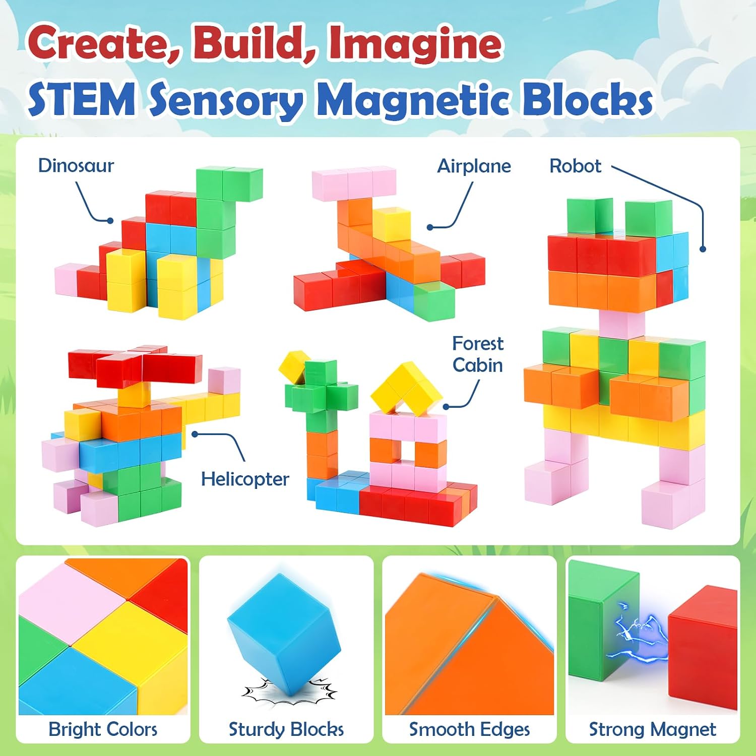 Detalle de 52 PCS Magnetic Blocks with Metal Box: A Compact STEM Travel Set for 3+