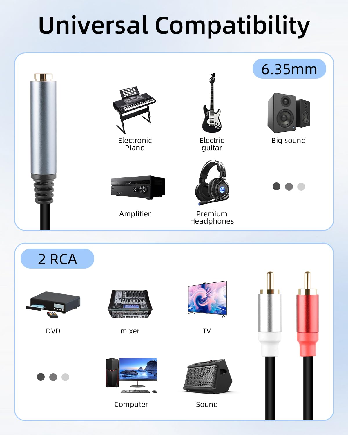 Thumbnail 4 de RIIEYOCA 6.35mm to dual RCA audio cable 1.8m