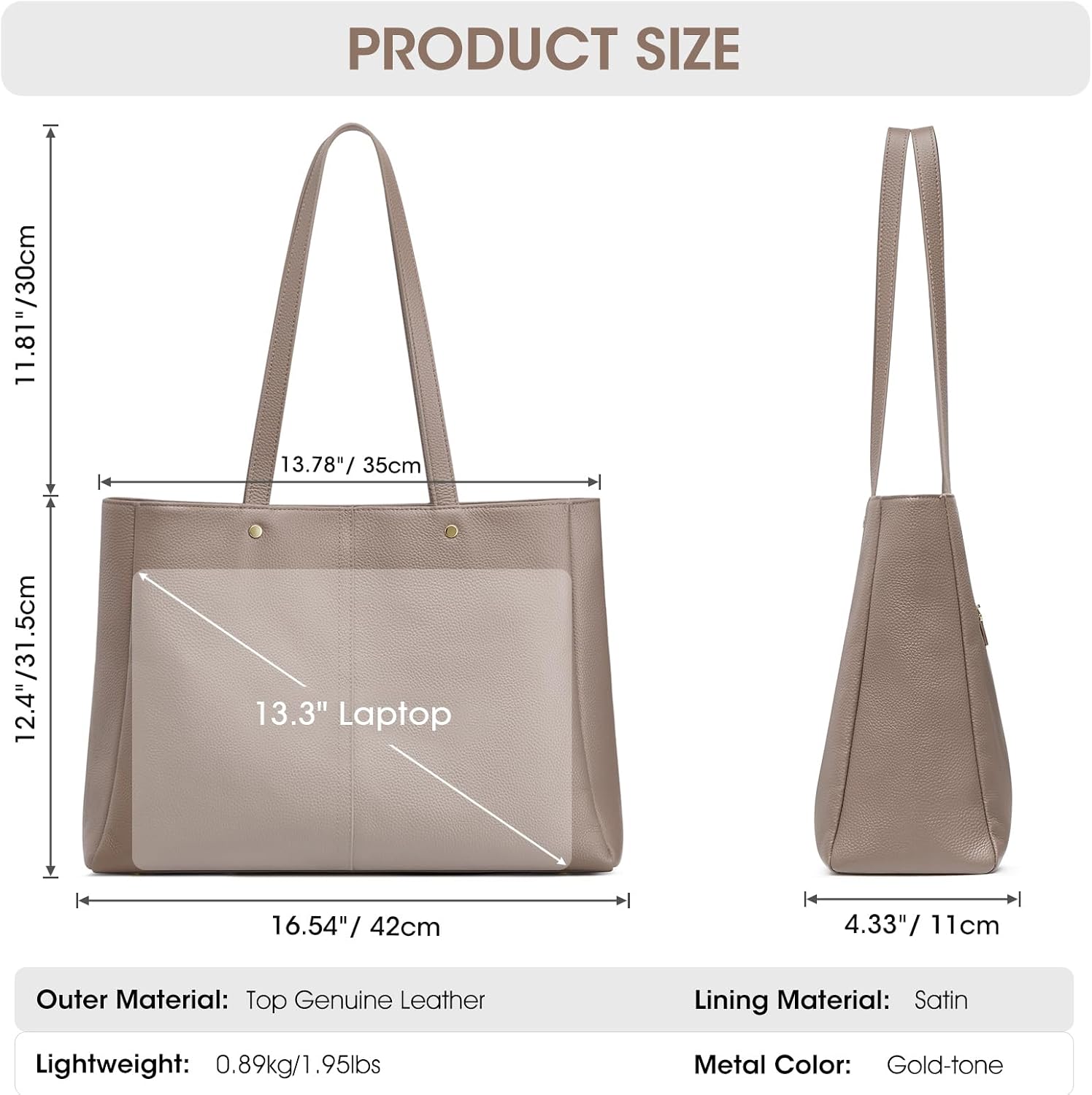 Detalle de Kattee 14 Inch Laptop Compartment Work Tote Handbag – Soft Leather Shoulder Bag for Women