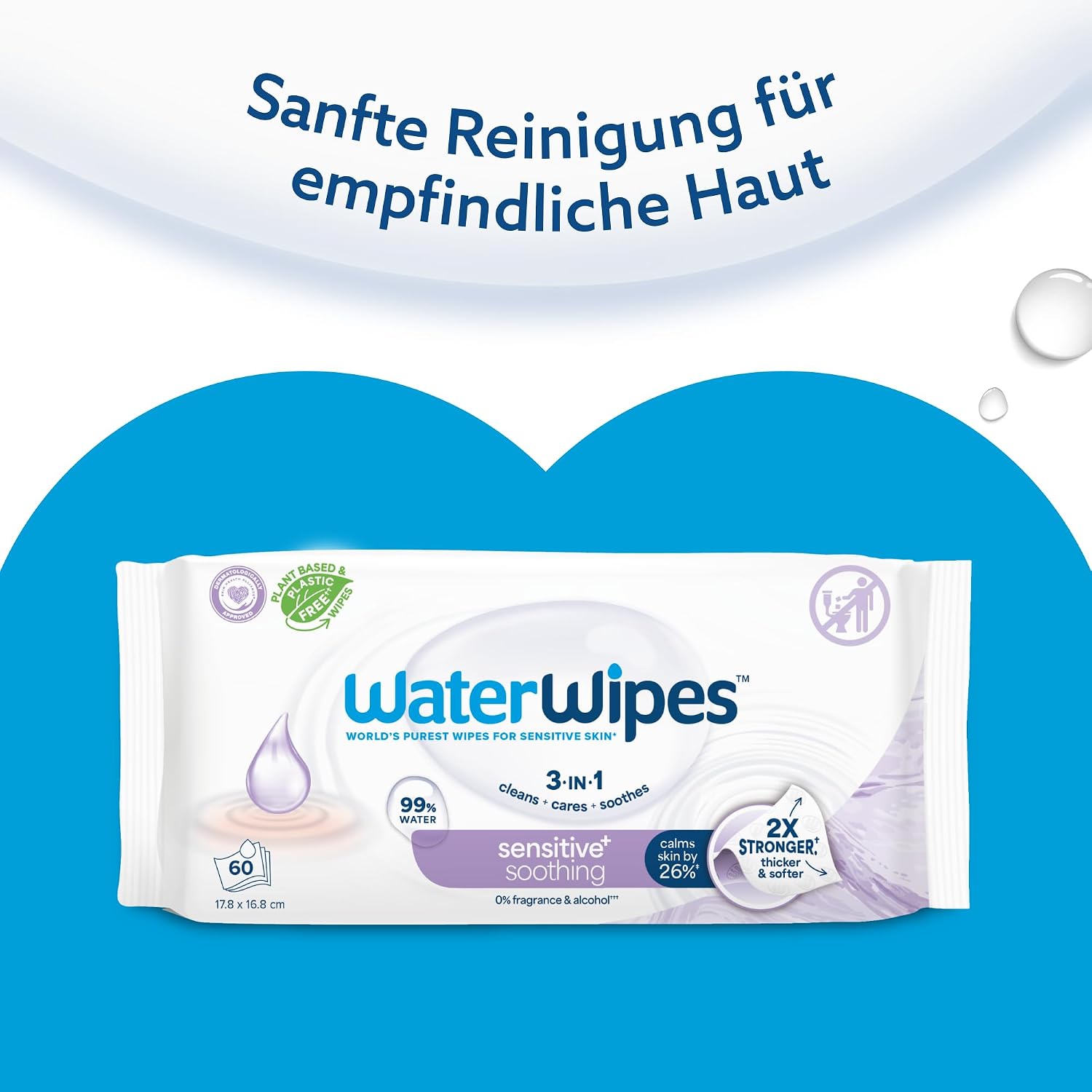 Thumbnail 6 de WaterWipes Sensitive+ Soothing Clean Wipes – parfümfreie Beruhigungs-Babyfeuchttücher, 360 Stück (6 Packungen)