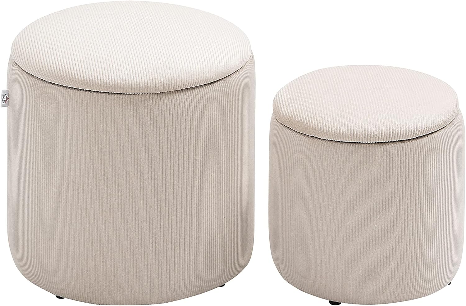 HOMCOM Lot de 2 poufs tabourets avec coffre de rangement en tissu effet velours côtelé (crème)