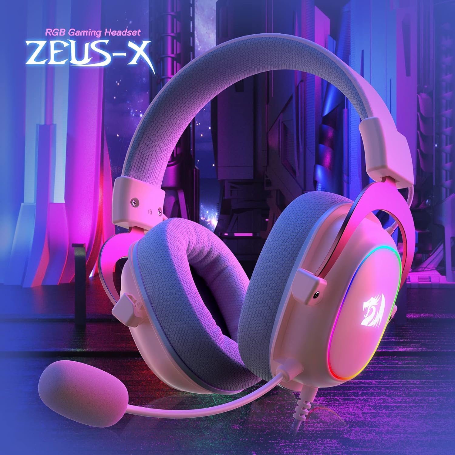 Detalle 2 de Redragon H510 Zeus Gaming-Headset – 7.1 Surround-Sound, 53 mm Treiber, Stoffbezug, RGB, rosa
