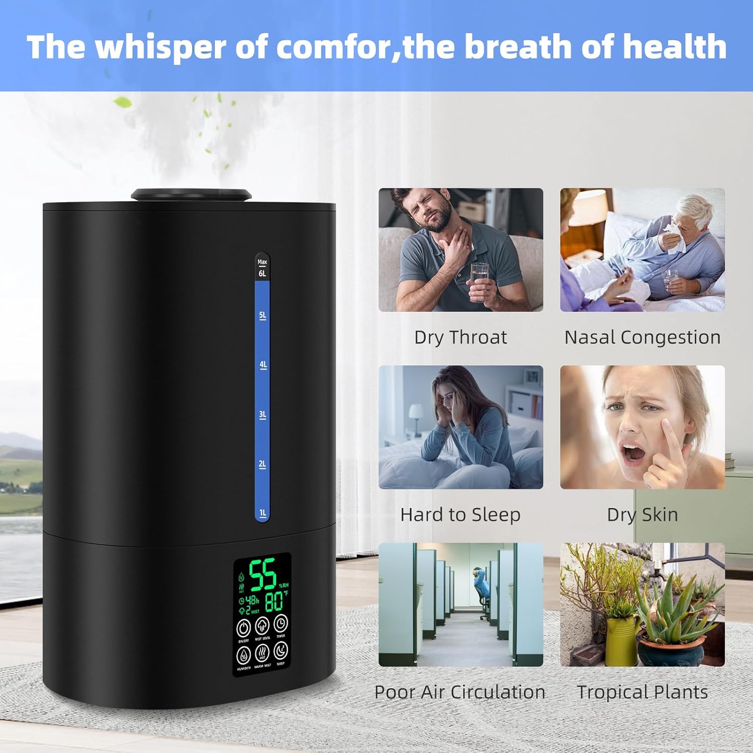 Thumbnail 4 de Coolfiqu 6L Warm & Cool Mist Humidifier (Top-Fill) with 360° Nozzle, Quiet Sleep Mode & Essential Oil Diffuser