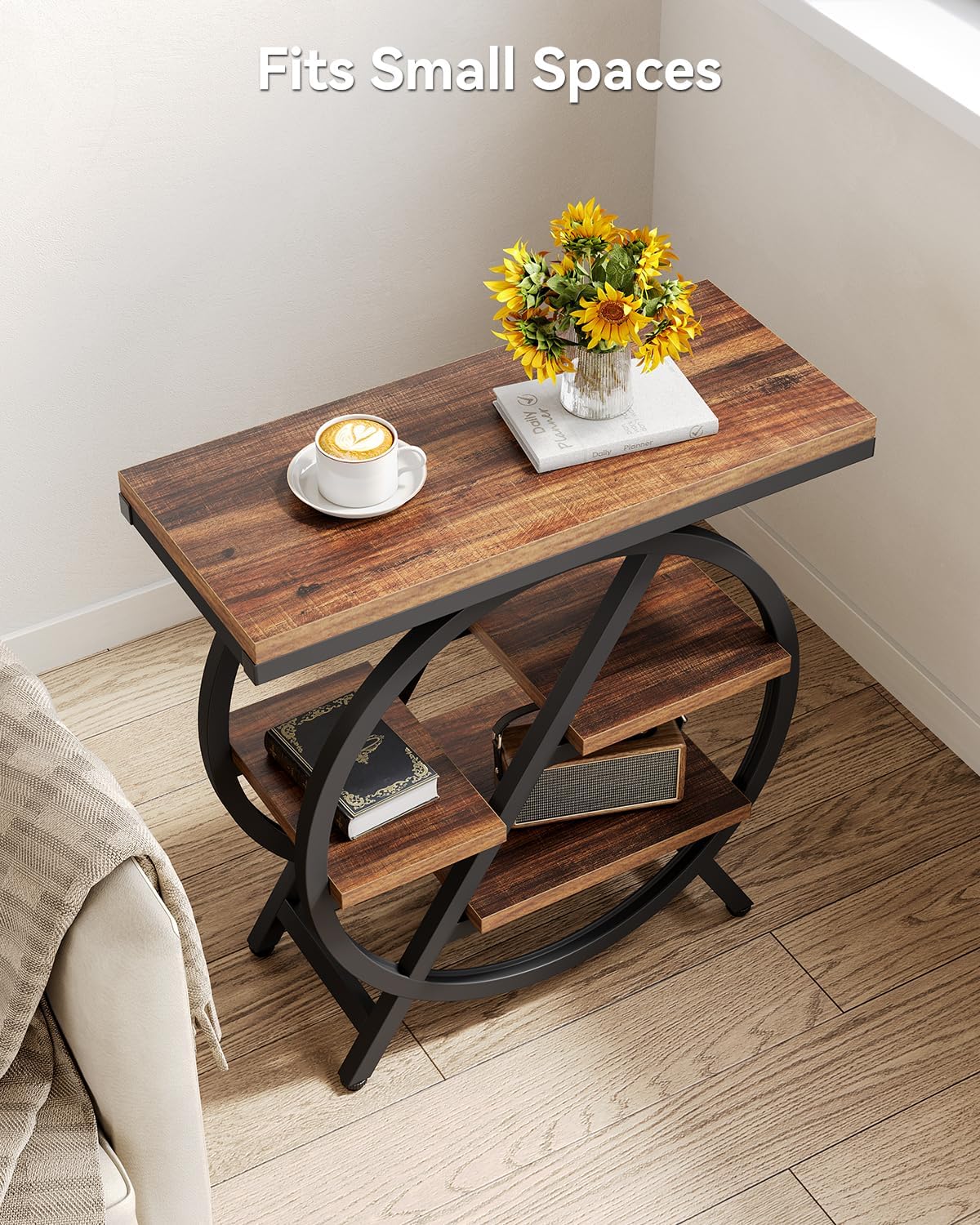 Detalle 2 de LITTLE TREE JW0718 Narrow End Table, 4-Tier Storage, Brown