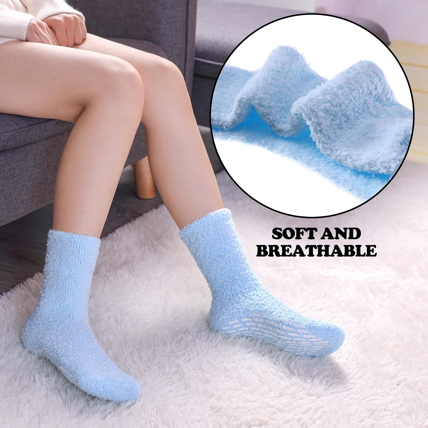 Detalle 2 de FNOVCO Fuzzy Slipper Socks for Women, Warm Plush Fabric and Non-Slip Grips