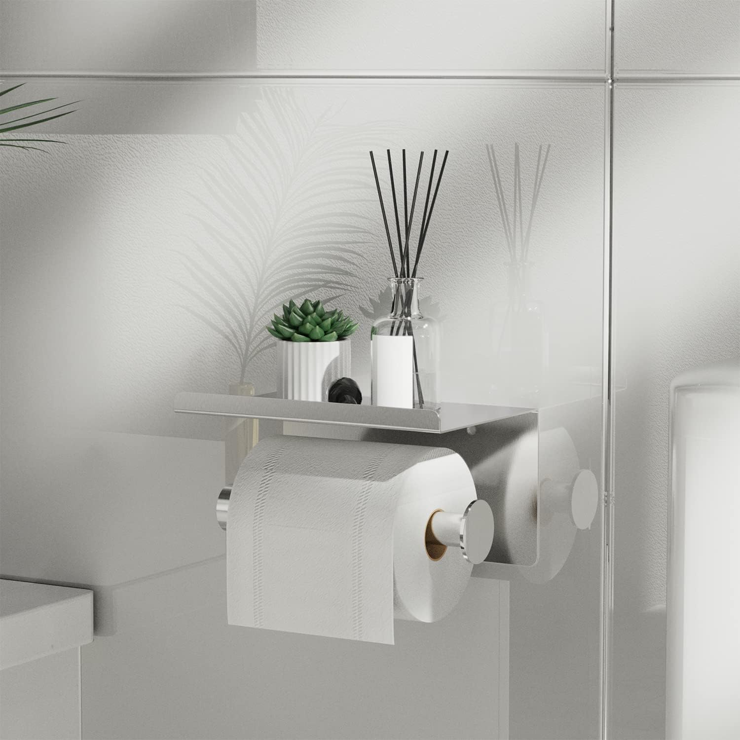 Thumbnail 6 de Self Adhesive Toilet Paper Holder with Phone Shelf and Wall Mount