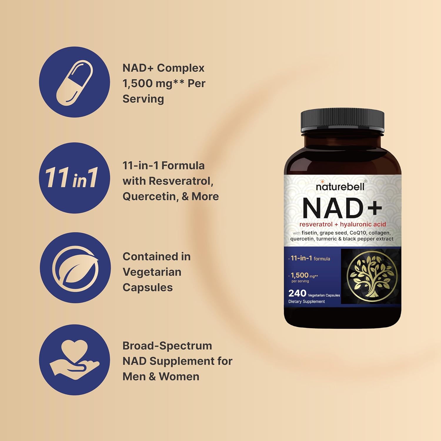 Detalle de NatureBell NAD+ Supplement, 240 Capsules
