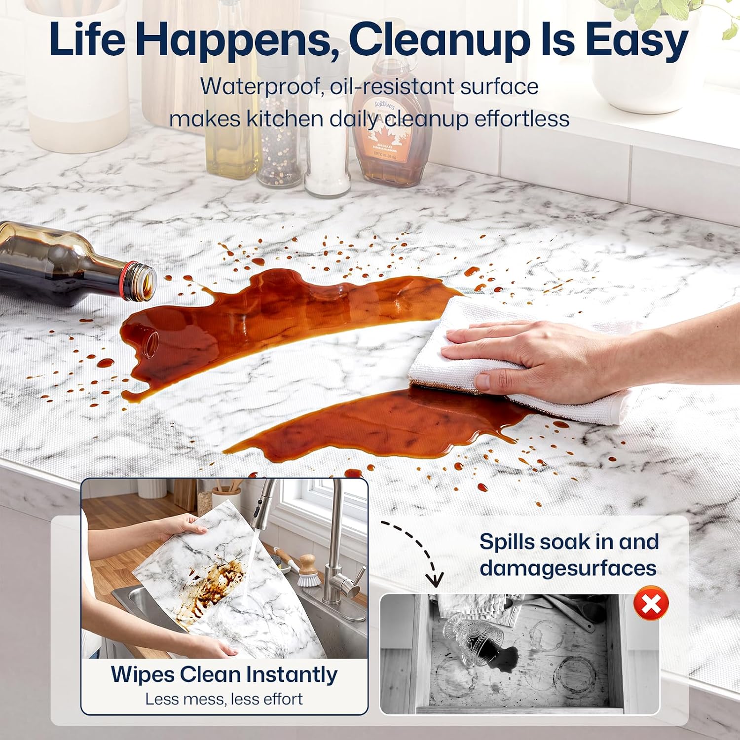 Thumbnail 2 de Windimiley Drawer and Shelf Liner, 17.5" × 20', White Marble PVC
