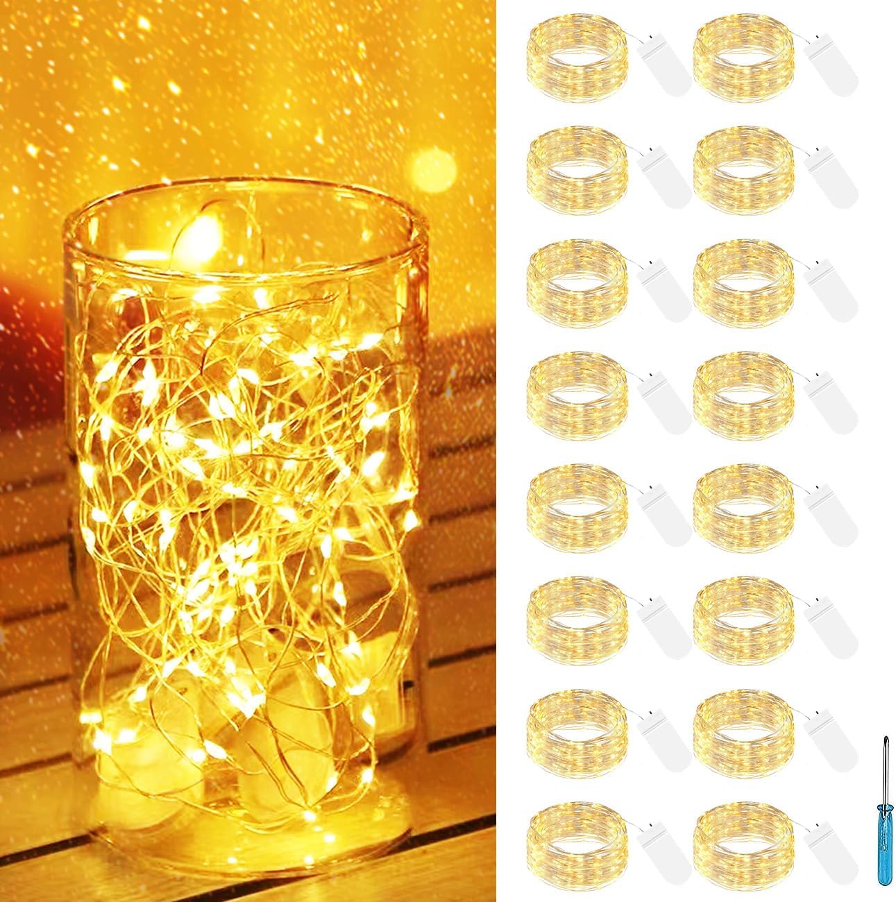 Detalle de btfarm BL15 Fairy Lights, 16-Pack Battery-Powered 20-LED Warm White