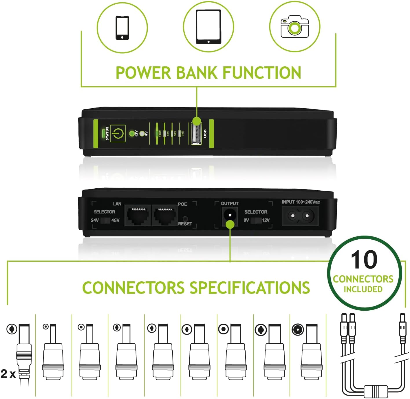 Thumbnail 4 de Tecnoware Power Systems UPS ERA PLUS DC per WiFi/Modem e videosorveglianza, Powerbank 8800mAh, POE 24/48VDC