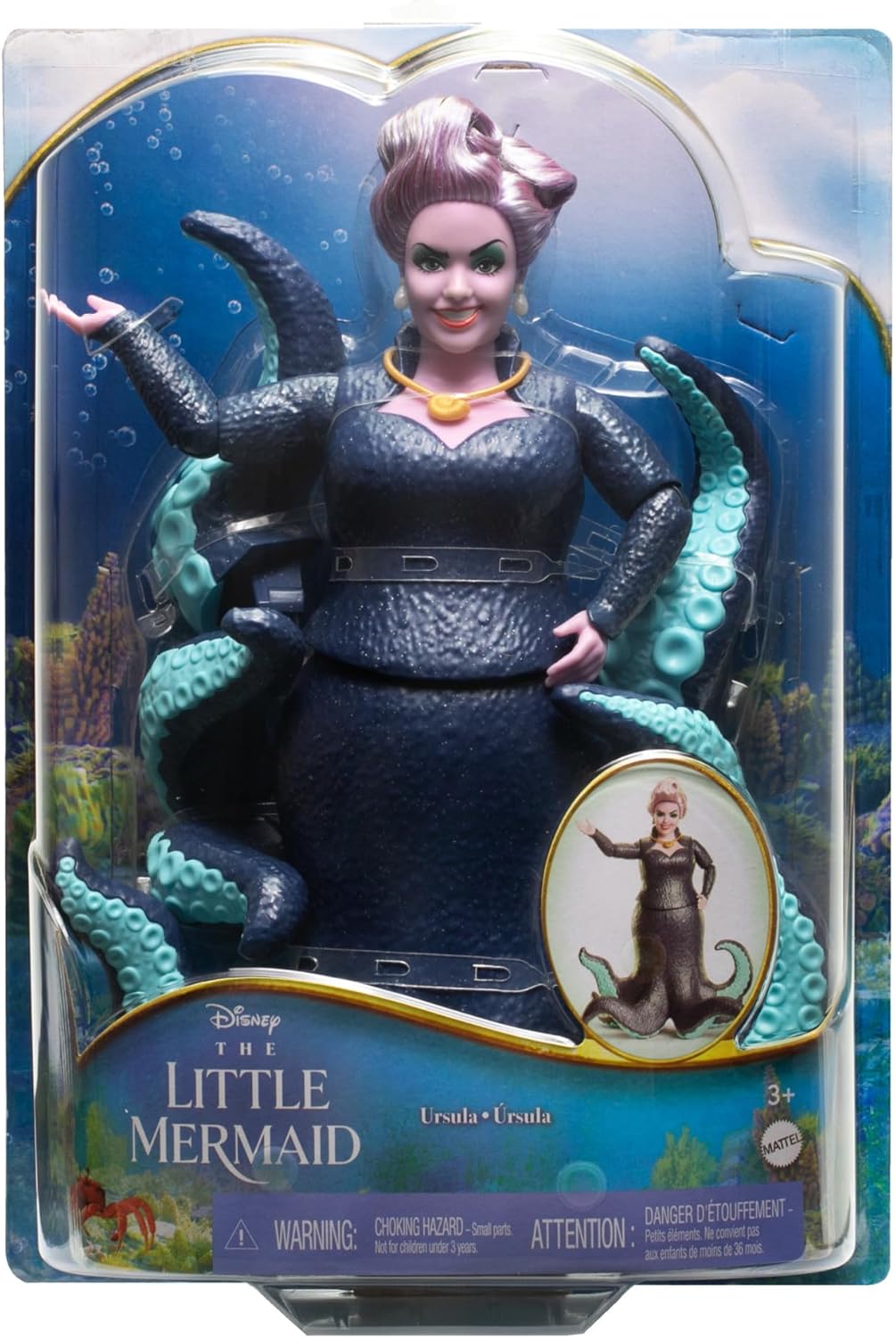 Thumbnail 4 de Mattel Disney Arielle – Ursula-Modepuppe mit Tentakeln, abnehmbarer Halskette und lavendelfarbener Hochsteckfrisur (HLX12)