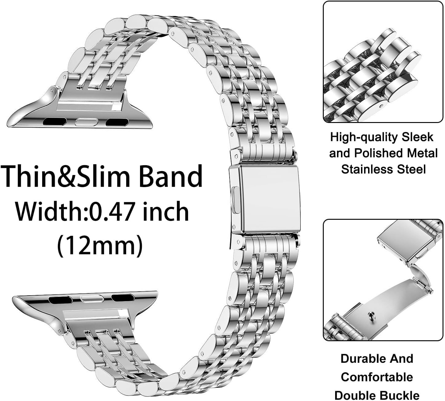 Detalle 2 de MioHHR Slim Stainless Steel Chain Watch Strap (Silver) for Apple Watch 42/44/45/46/49mm