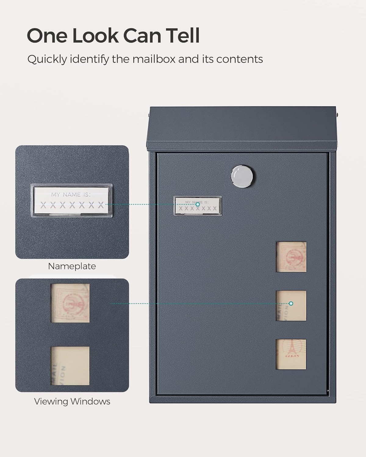 Thumbnail 4 de SONGMICS Post Box Anthracite Grey 11.5x25.5x39.5 cm