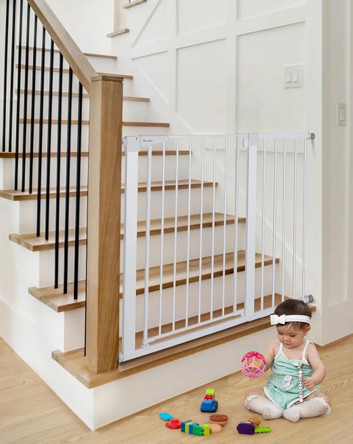 Detalle de COMOMY Türschutzgitter Extra Hoch (91,5 cm) – 75–103 cm passend, ohne Bohren, weiß