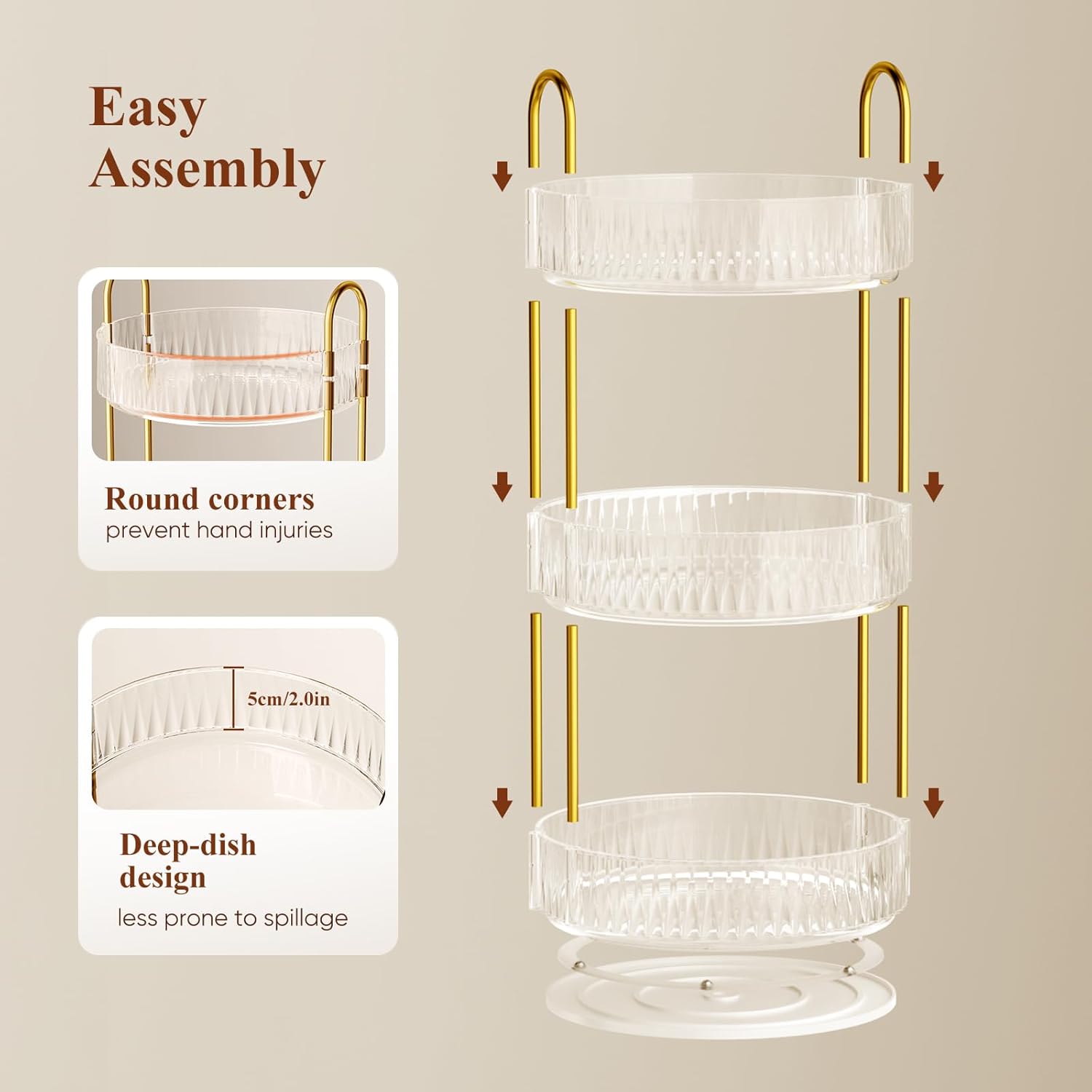 Detalle 2 de Dayacoco 360 Rotating Makeup Organiser, 3-Tier Round Spinning Storage Stand