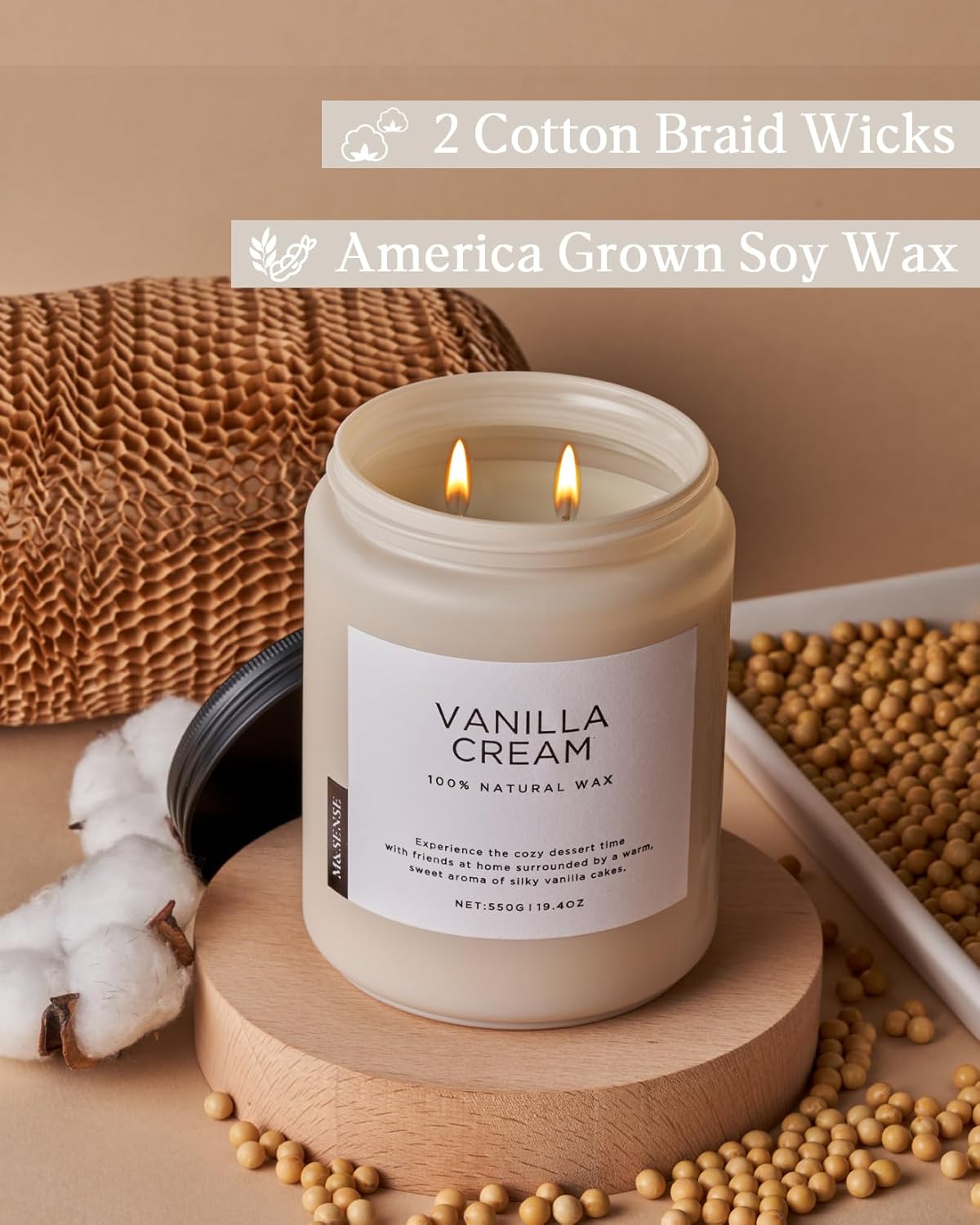 Thumbnail 2 de M&SENSE Vanilla Soy Candles Medium 2-Wick Jar Candle (550g) — 110 Hours