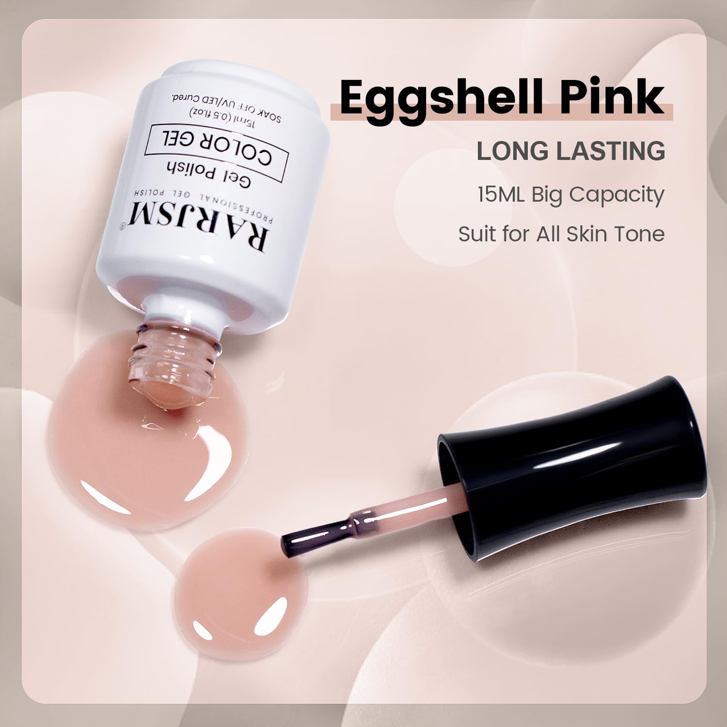 Thumbnail 3 de RARJSM Eggshell Pink Nude Jelly Gel Nail Polish (15ml) — Sheer Neutral Pink, UV/LED Soak-Off Gel for DIY Manicures