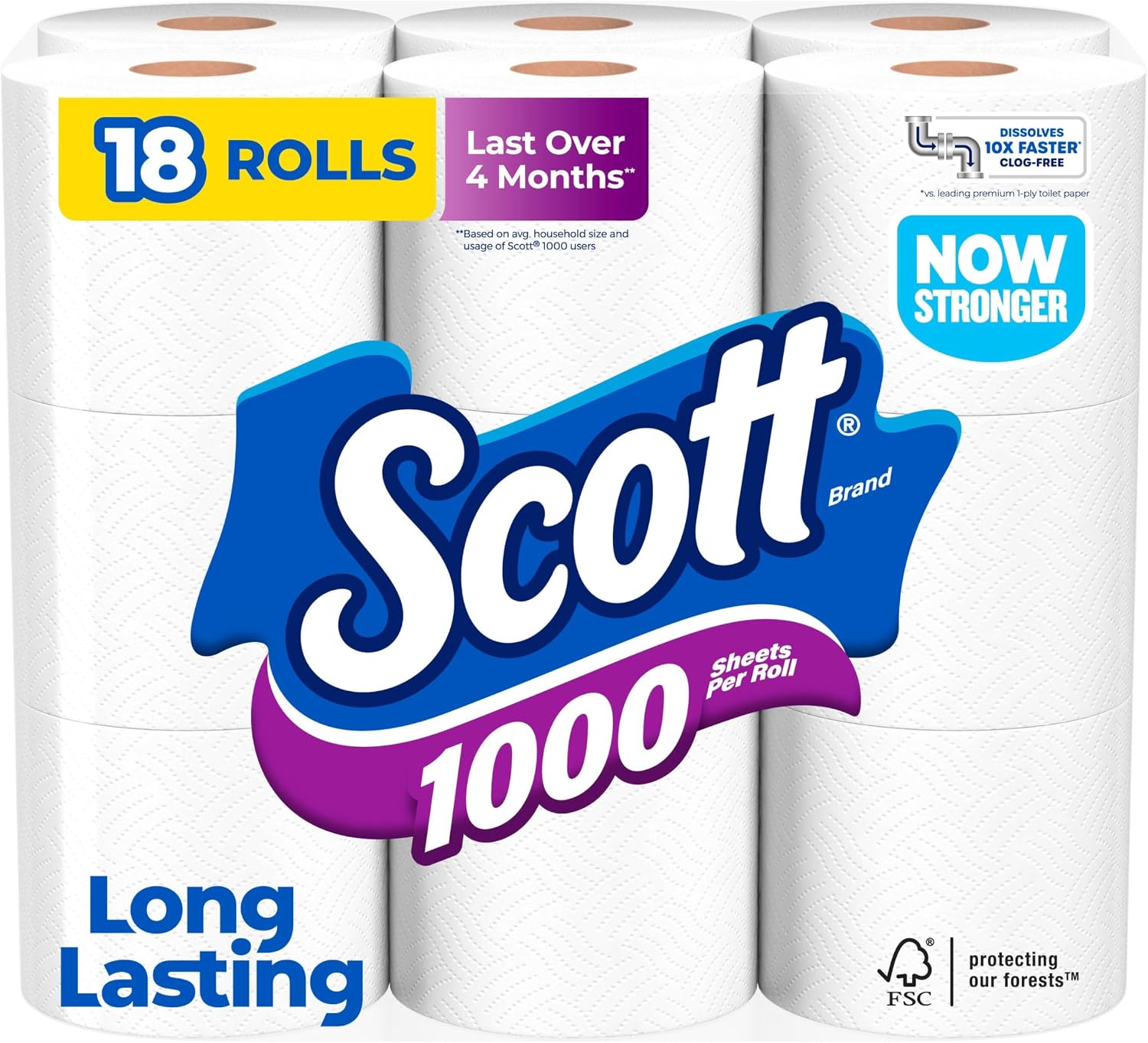 Detalle de Scott 1000 Toilet Paper — 18 Rolls, 1000 Sheets per Roll (1-ply)