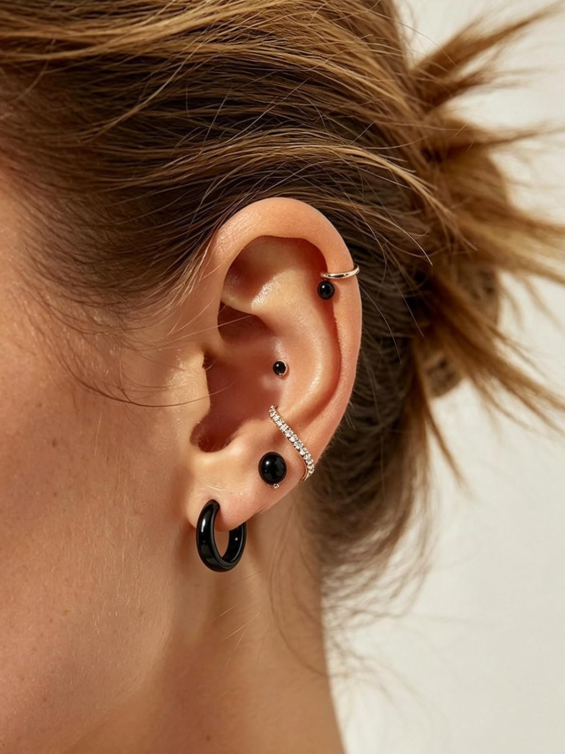 Thumbnail 5 de Silvora Petit Créoles Argent/Plaqué Or/Noir – Anneaux d’Oreille en Argent 925 et Cuivre, 8–14 mm