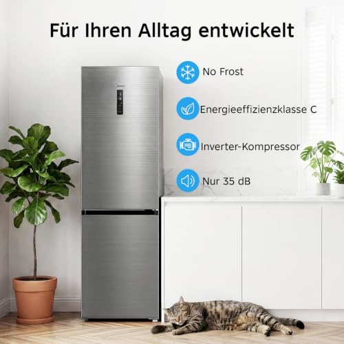 Detalle de Midea 338L Kühlschrank mit Gefrierfach, 185 cm – Dual Inverter System, No Frost