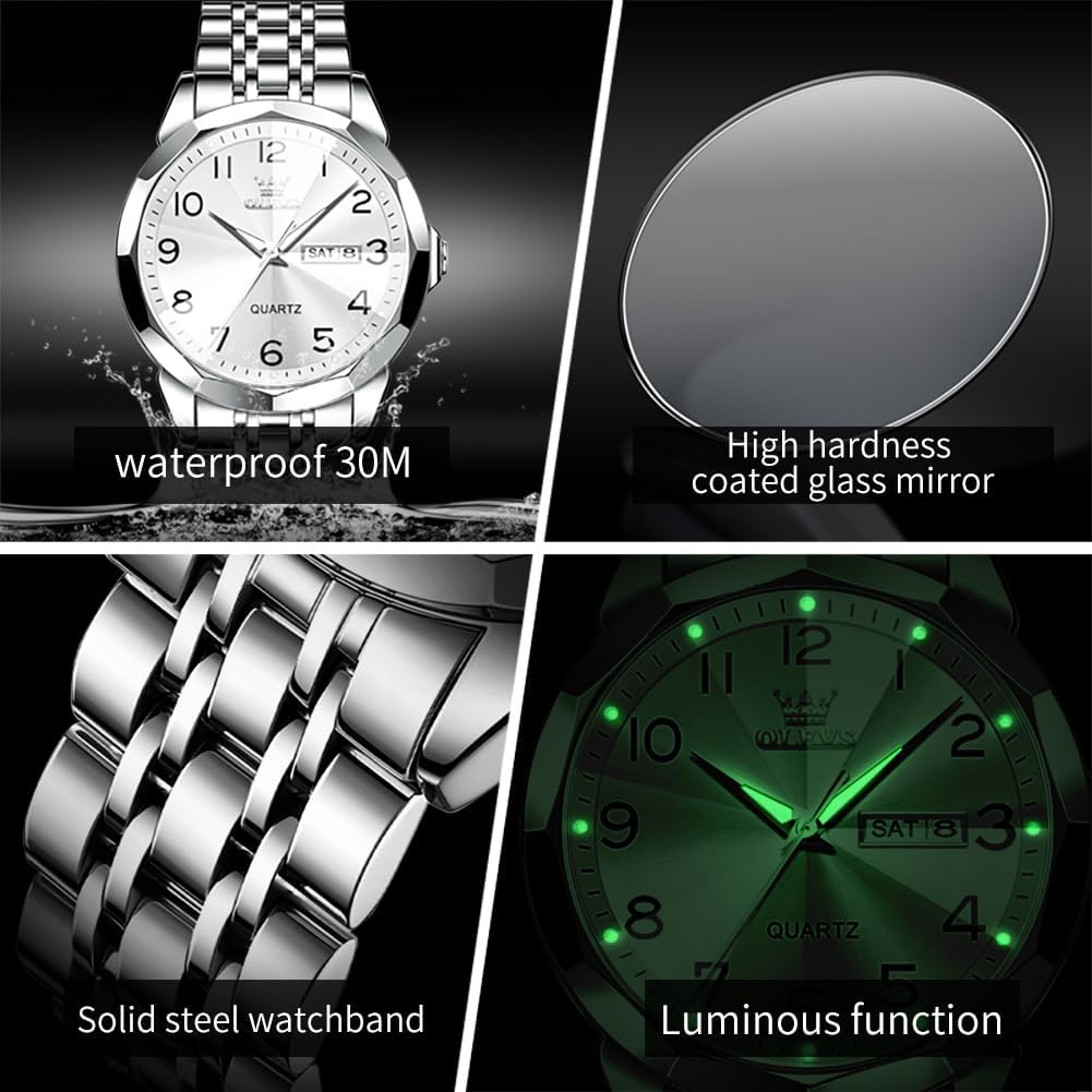 Thumbnail 5 de Montre homme OLEVS Quartz à index « diamants » en acier inoxydable, étanche 30 m
