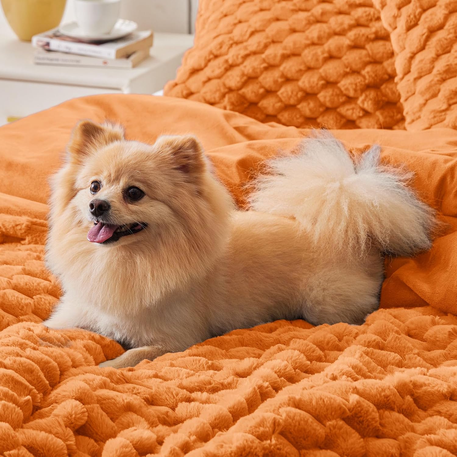 Detalle 2 de BEDELITE Fluffy Full Comforter Set, Burnt Orange Fleece, 3 Pieces