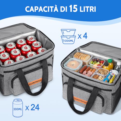 Thumbnail 1 de SUNTRIVA Borsa Termica Porta Pranzo 15L con Tracolla – Impermeabile, Grigio
