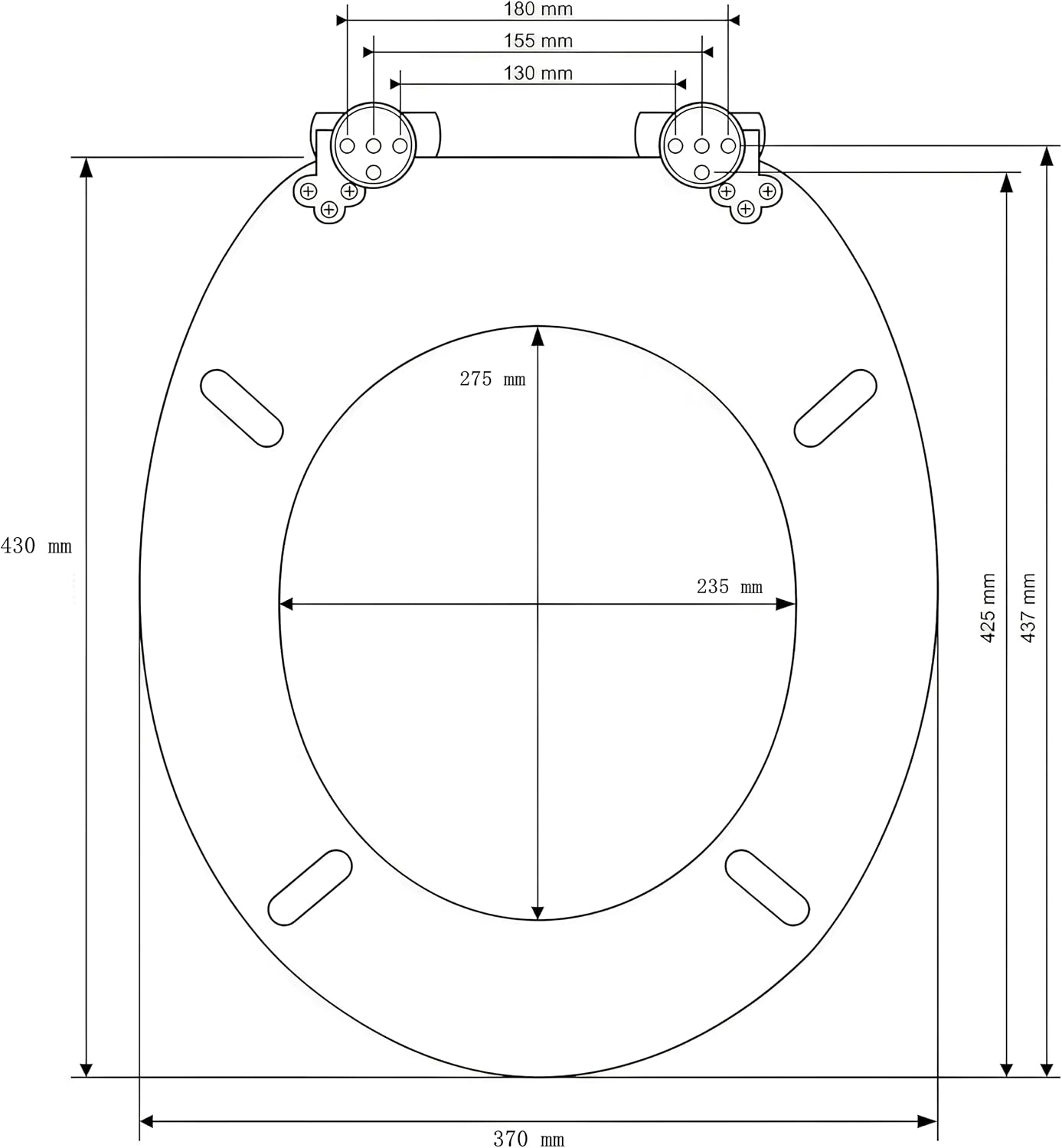 Detalle 2 de SAINOS MDF-Toilettensitz mit Soft-Close und verstellbaren Scharnieren – O-Form, 180 kg Tragkraft