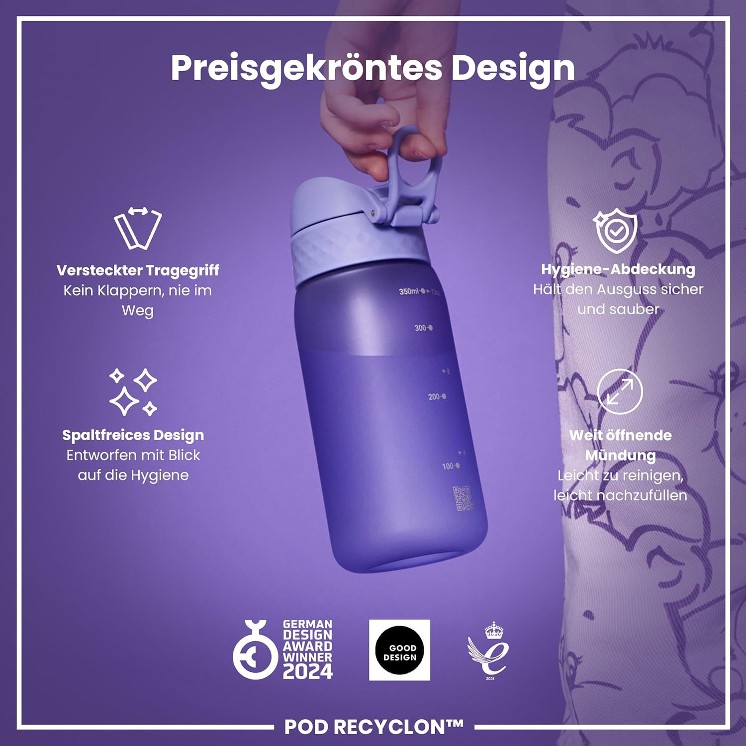 Thumbnail 6 de ION8 Kinder Trinkflasche 350 ml – Auslaufsicher, BPA-frei, klimaneutral (Helles Lila)
