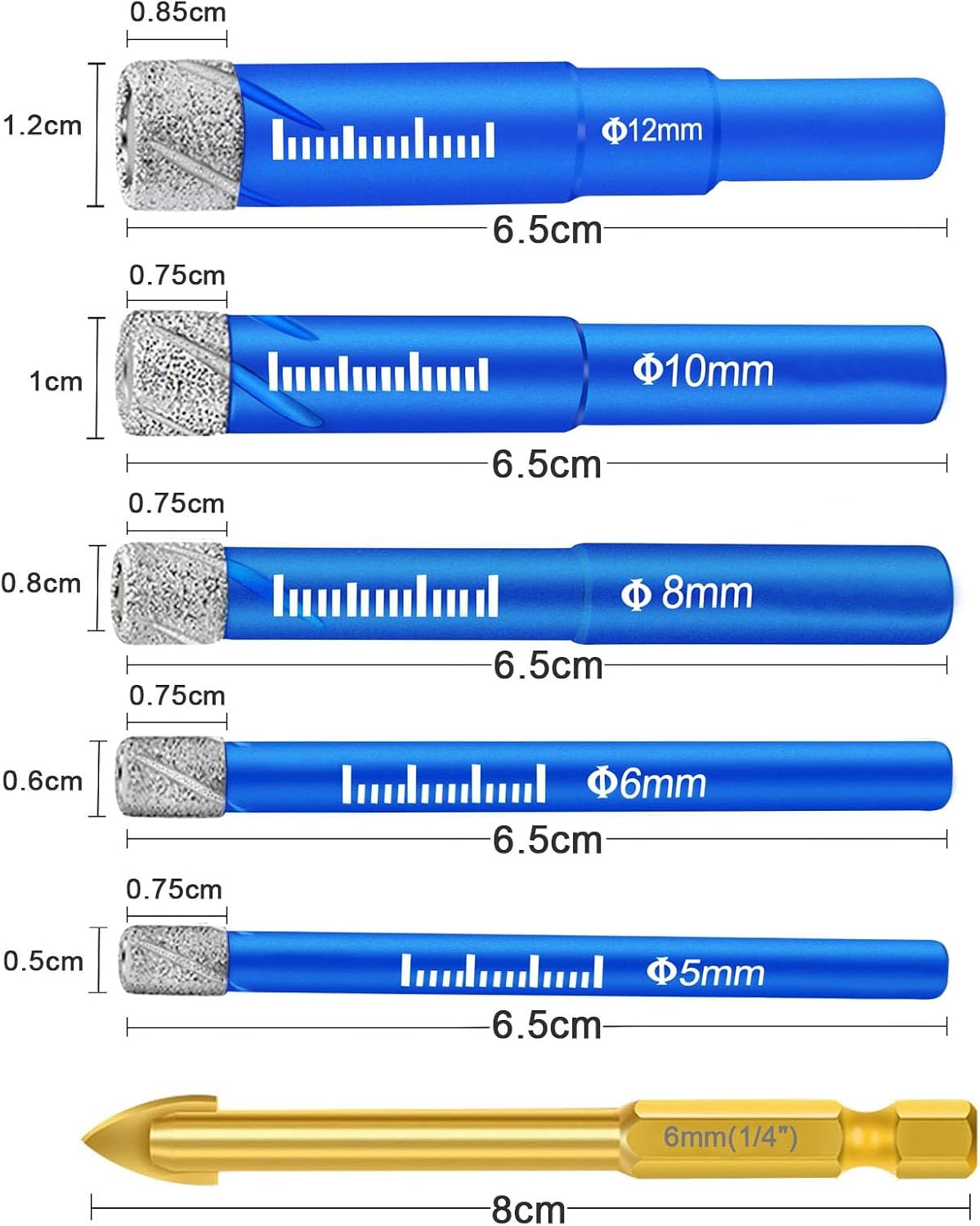 Thumbnail 2 de SURFOU Diamantbohrer-Set für Fliesen – 5–12 mm (inkl. 6 mm Metall/Porzellanbohrer)