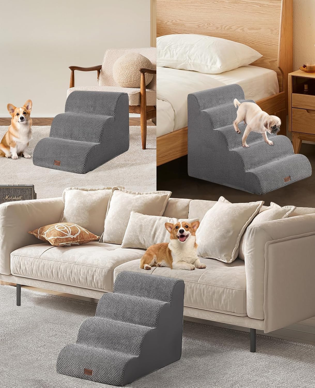 Detalle 2 de Hundetreppe 40 cm Hoch – rutschfeste Treppe für kleine Hunde mit abnehmbarem Bezug und wasserdichtem Bezug